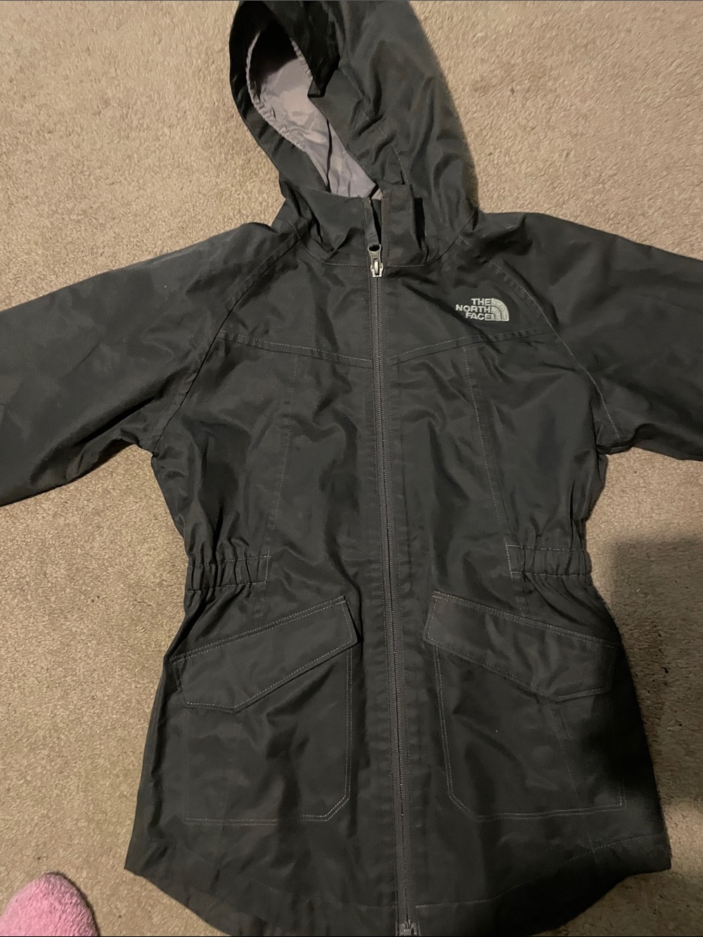 The North Face Kids Black Hooded Raincoat with Front Pockets